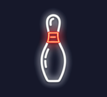 a bowling pin, Hand-bent neon sign illustration with vivid glowing glass tubes and tight warm halation