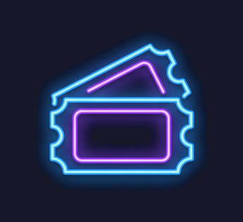 a movie ticket, Hand-bent neon sign illustration with vivid glowing glass tubes and tight warm halation