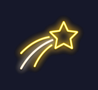 a shooting star, Hand-bent neon sign illustration with vivid glowing glass tubes and tight warm halation