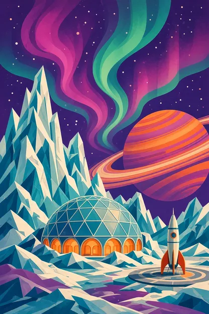 Glacia, auroras of the ice moon travel poster