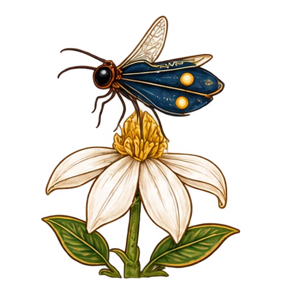 companion pickup, a firefly on a jasmine flower