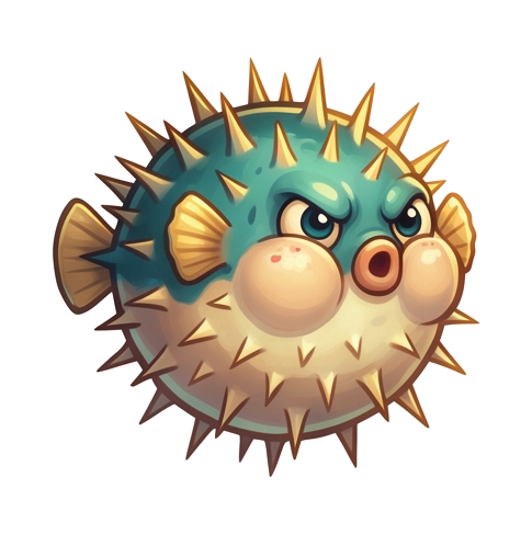 the pufferfish puffed up, spikes flared